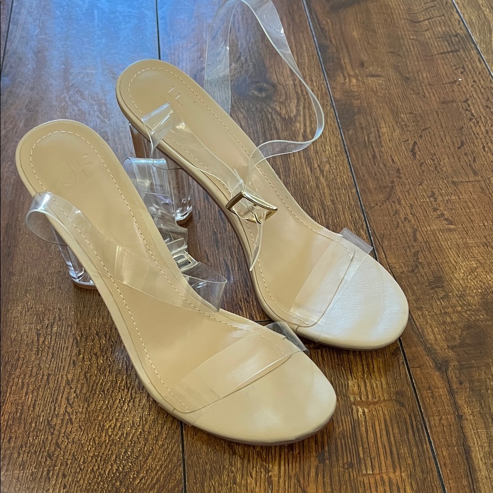 JF J.Ferrar Clear Strap Beige Heels